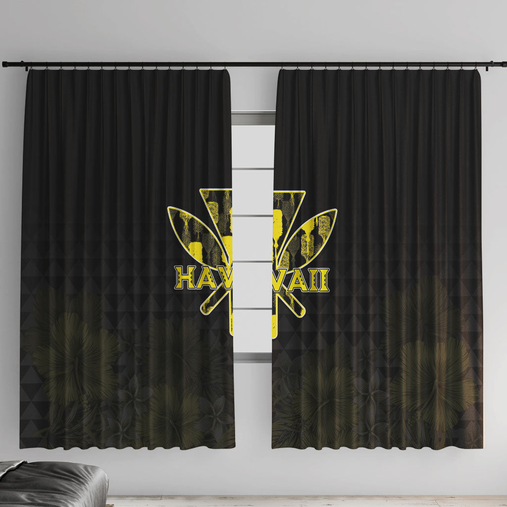 Aloha Hawaii Kahili Window Curtain Kanaka Maoli With Kakau Pattern LT05 With Hooks Black - Polynesian Pride