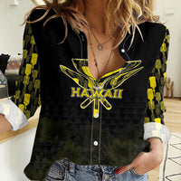 Personalised Aloha Hawaii Kahili Women Casual Shirt Kanaka Maoli With Kakau Pattern LT05 Female Black - Polynesian Pride