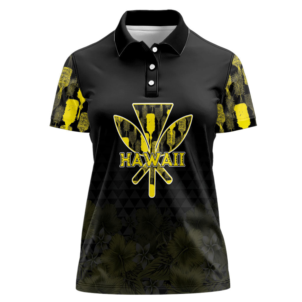 Personalised Aloha Hawaii Kahili Women Polo Shirt Kanaka Maoli With Kakau Pattern LT05 Female Black - Polynesian Pride