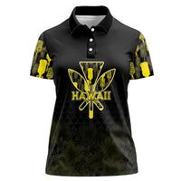 Personalised Aloha Hawaii Kahili Women Polo Shirt Kanaka Maoli With Kakau Pattern LT05 Female Black - Polynesian Pride