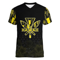 Personalised Aloha Hawaii Kahili Women V-Neck T-Shirt Kanaka Maoli With Kakau Pattern LT05 Female Black - Polynesian Pride