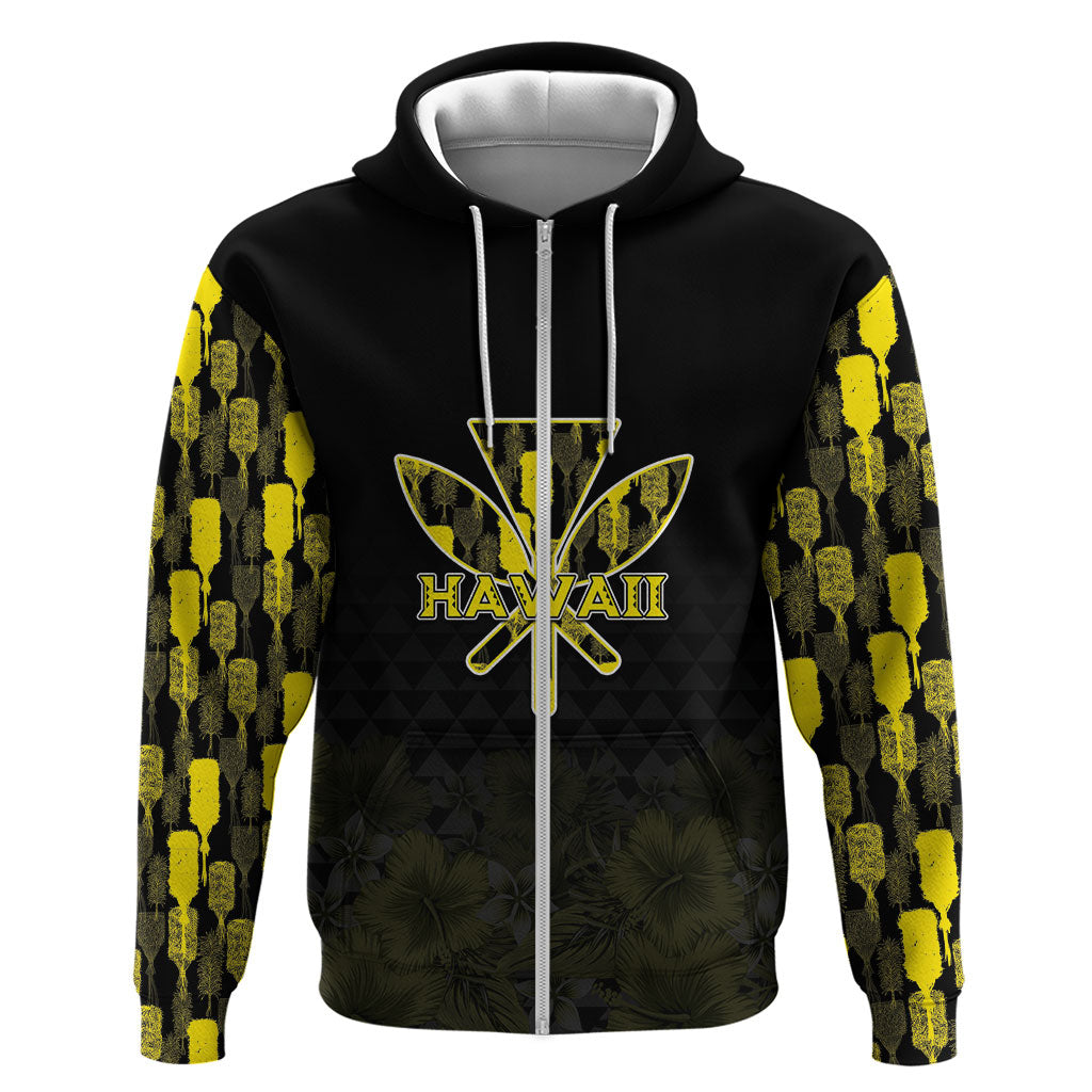 Personalised Aloha Hawaii Kahili Zip Hoodie Kanaka Maoli With Kakau Pattern LT05 Zip Hoodie Black - Polynesian Pride