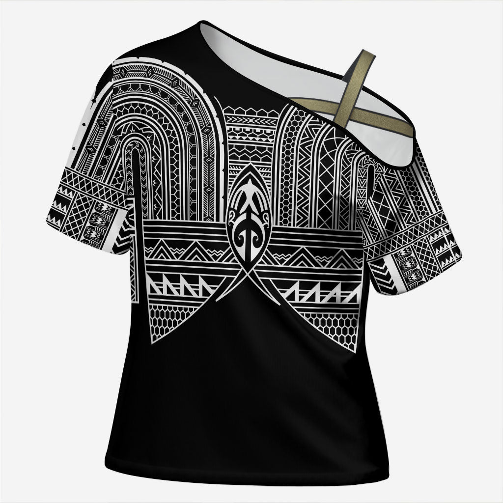 Philippines Igorot Tribal Inspired Cross Shoulder Shirt Black Version LT05 Female Black - Polynesian Pride