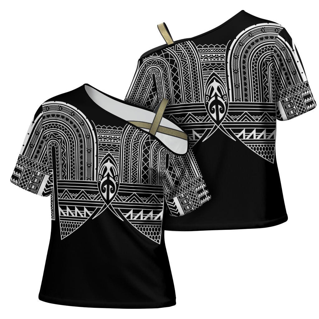 Philippines Igorot Tribal Inspired Cross Shoulder Shirt Black Version LT05 - Polynesian Pride