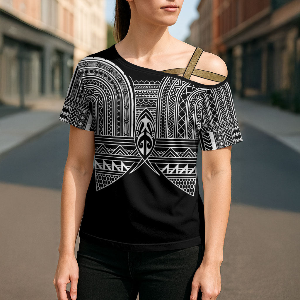 Philippines Igorot Tribal Inspired Cross Shoulder Shirt Black Version LT05 - Polynesian Pride