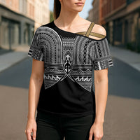 Philippines Igorot Tribal Inspired Cross Shoulder Shirt Black Version LT05 - Polynesian Pride