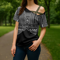 Philippines Igorot Tribal Inspired Cross Shoulder Shirt Black Version LT05 - Polynesian Pride
