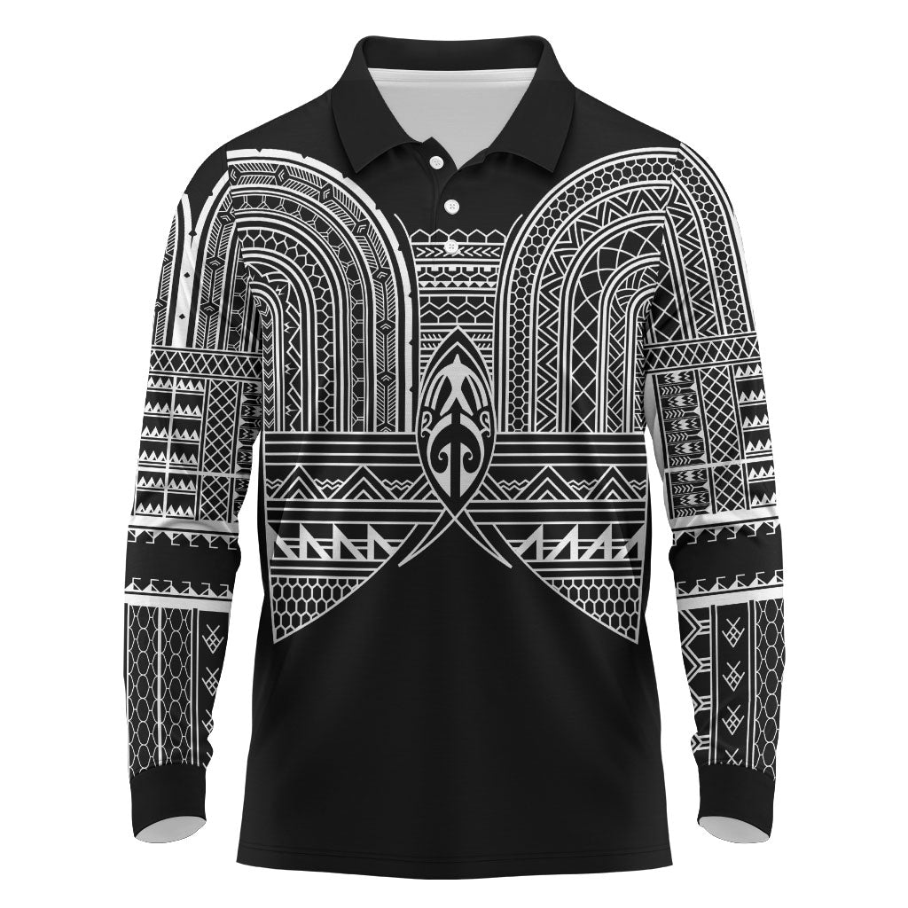 Philippines Igorot Tribal Inspired Long Sleeve Polo Shirt Black Version LT05 Black - Polynesian Pride