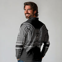 Philippines Igorot Tribal Inspired Long Sleeve Polo Shirt Black Version LT05 - Polynesian Pride