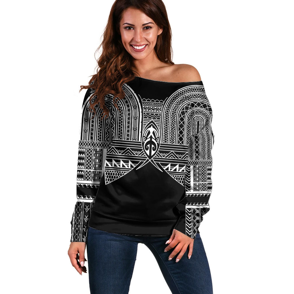 Philippines Igorot Tribal Inspired Off Shoulder Sweater Black Version LT05 Women Black - Polynesian Pride