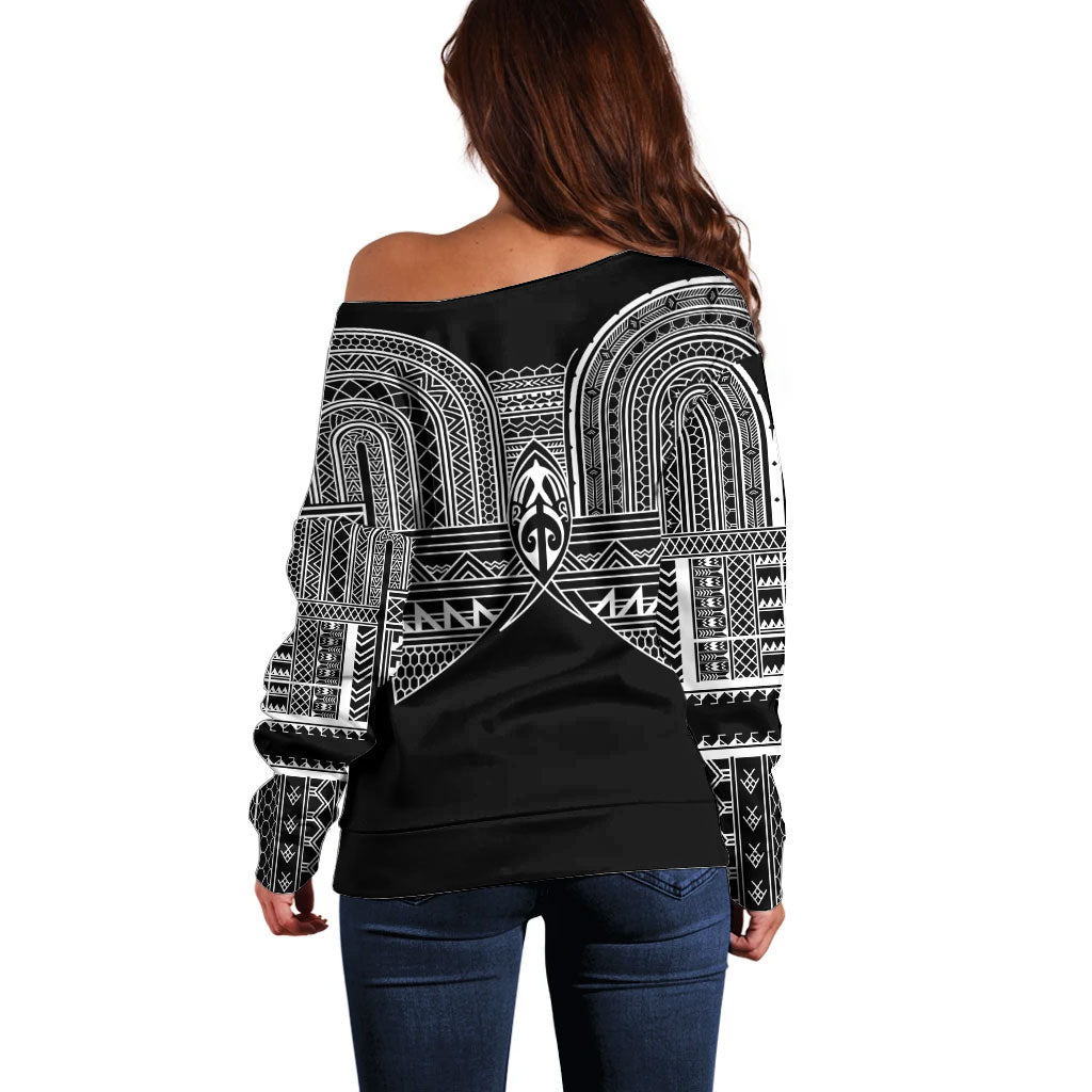 Philippines Igorot Tribal Inspired Off Shoulder Sweater Black Version LT05 - Polynesian Pride