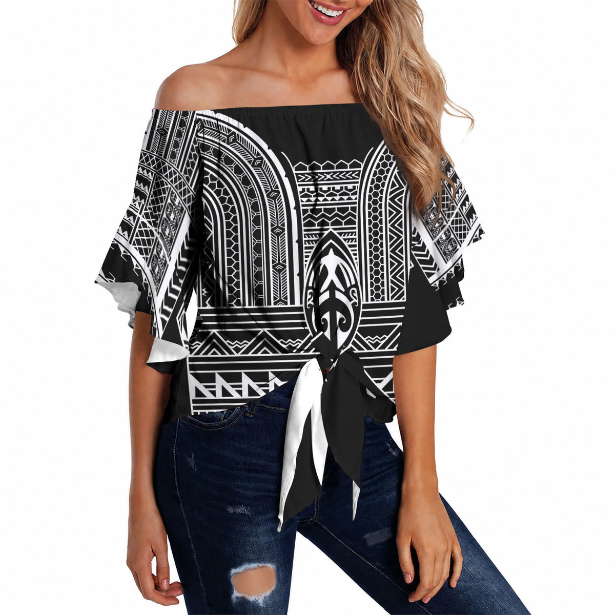 Philippines Igorot Tribal Inspired Off Shoulder Wrap Waist Top Black Version LT05 - Polynesian Pride