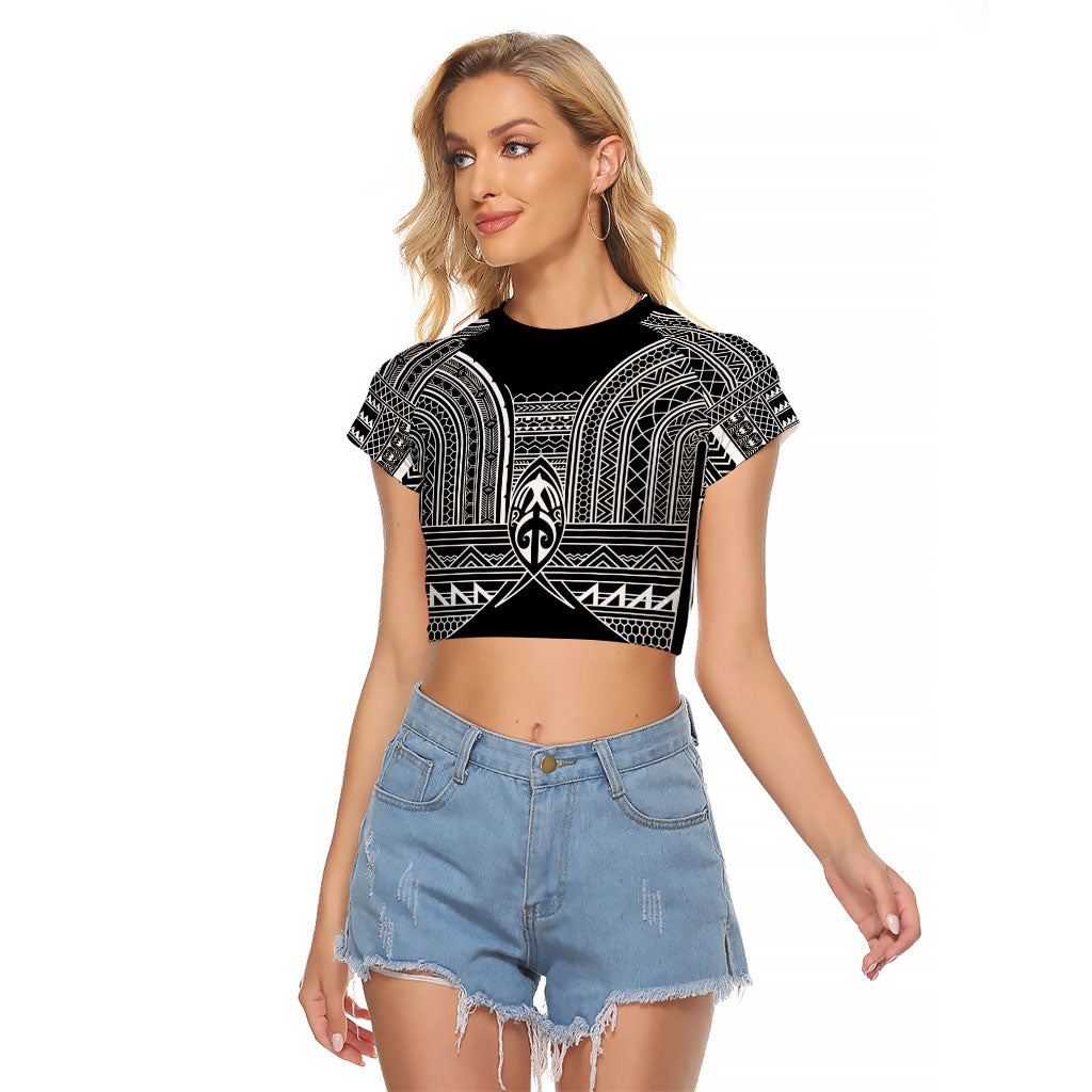 Philippines Igorot Tribal Inspired Raglan Cropped T Shirt Black Version LT05 Female Black - Polynesian Pride