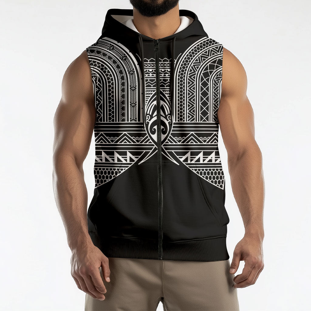 Philippines Igorot Tribal Inspired Sleeveless Zip Hoodie Black Version LT05 - Polynesian Pride