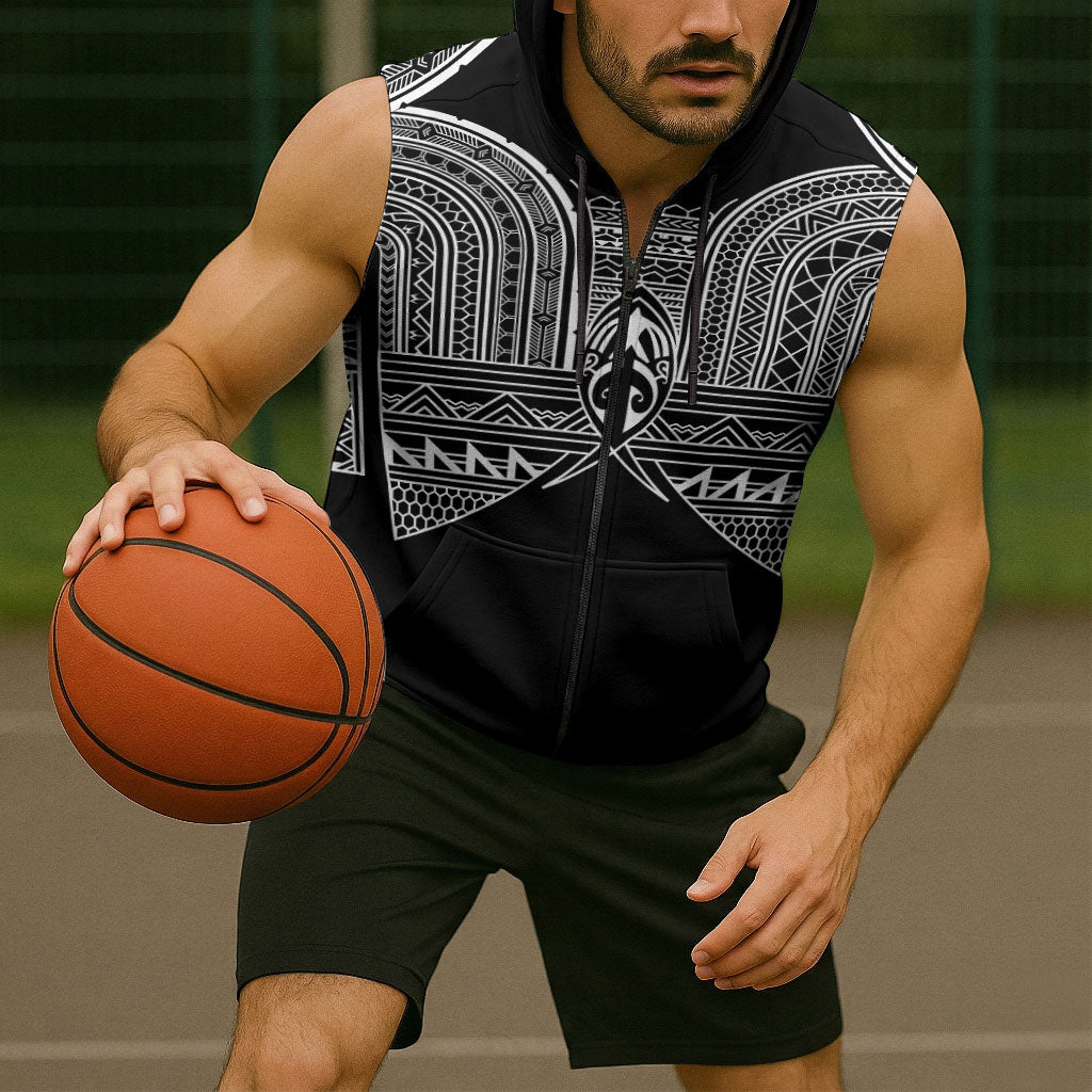 Philippines Igorot Tribal Inspired Sleeveless Zip Hoodie Black Version LT05 - Polynesian Pride