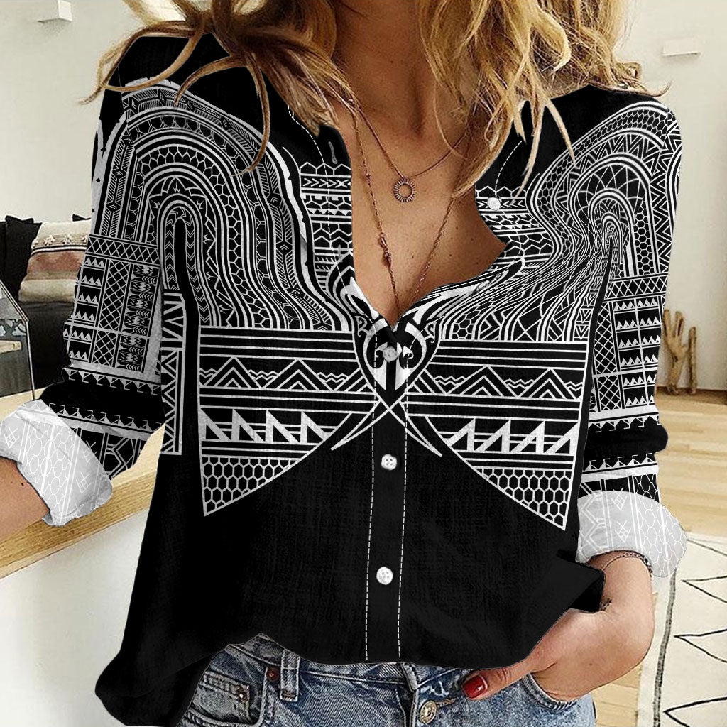 Philippines Igorot Tribal Inspired Women Casual Shirt Black Version LT05 Female Black - Polynesian Pride