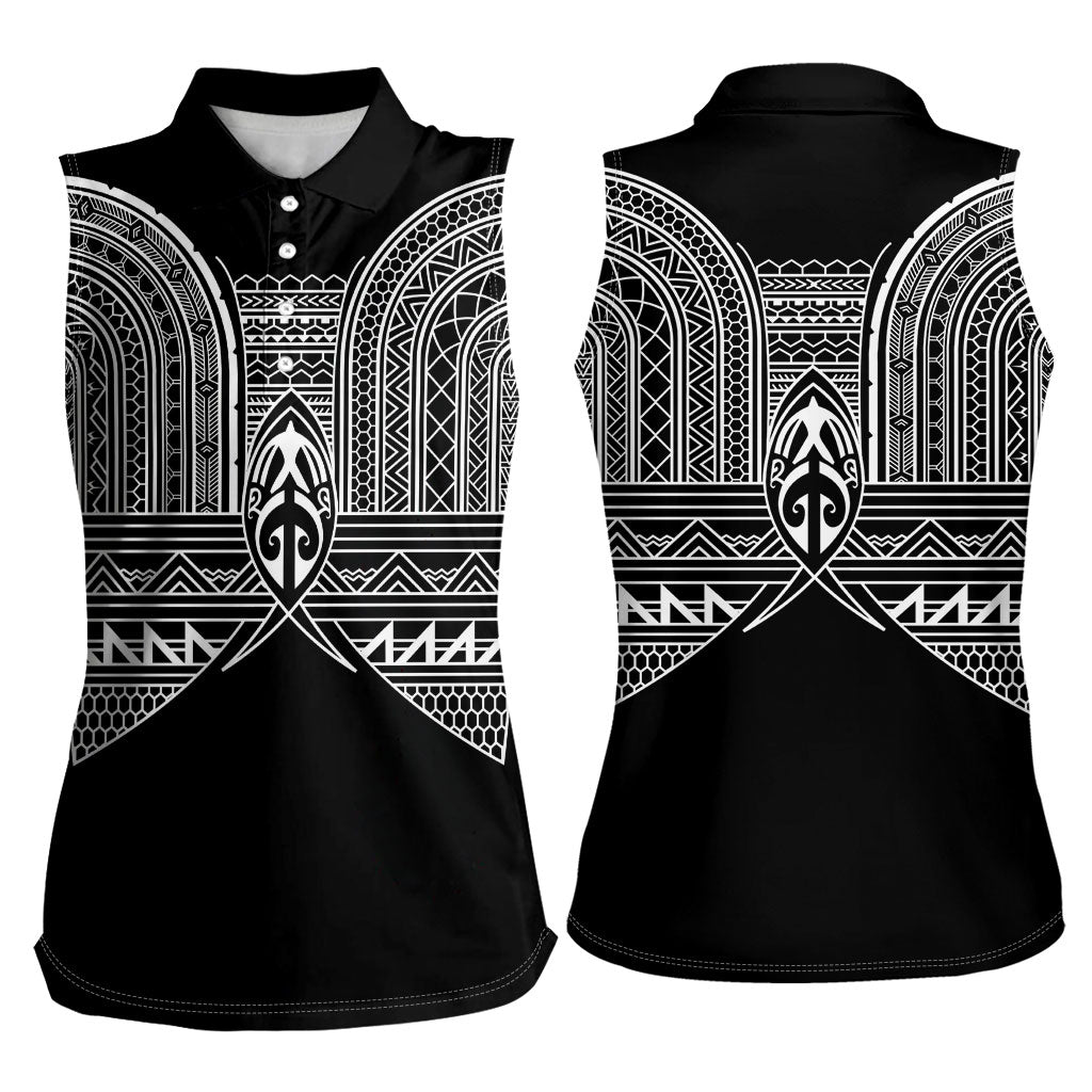 Philippines Igorot Tribal Inspired Women Sleeveless Polo Shirt Black Version LT05 - Polynesian Pride