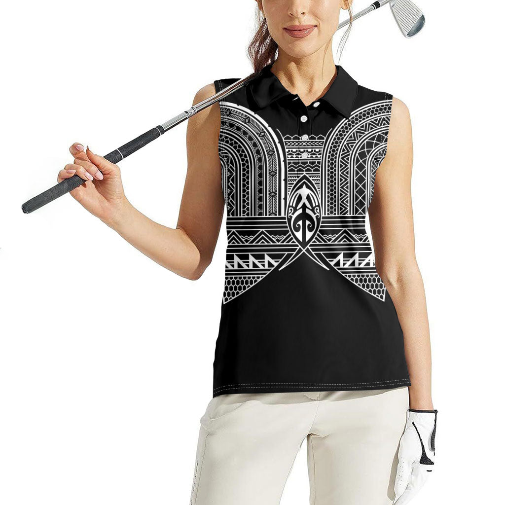 Philippines Igorot Tribal Inspired Women Sleeveless Polo Shirt Black Version LT05 - Polynesian Pride