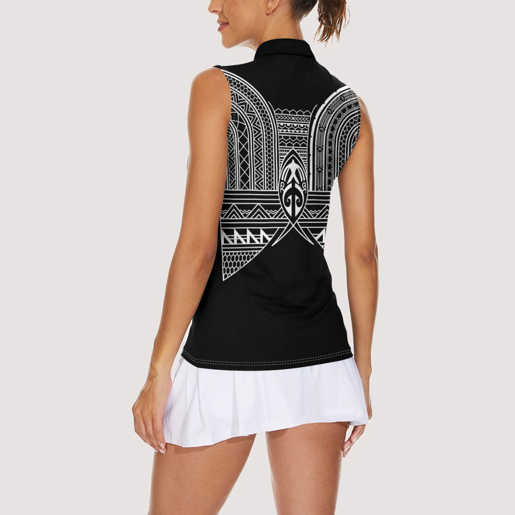 Philippines Igorot Tribal Inspired Women Sleeveless Polo Shirt Black Version LT05 - Polynesian Pride
