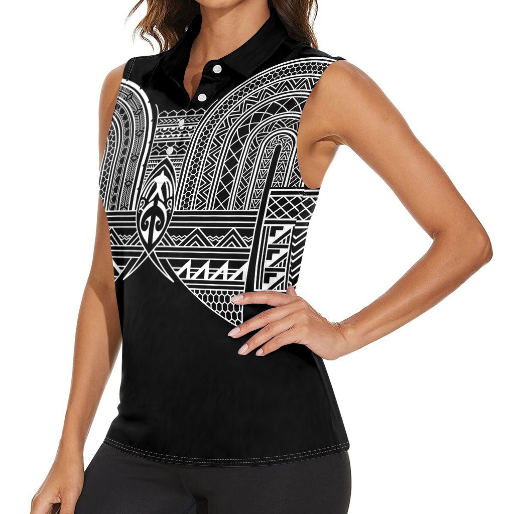 Philippines Igorot Tribal Inspired Women Sleeveless Polo Shirt Black Version LT05 - Polynesian Pride