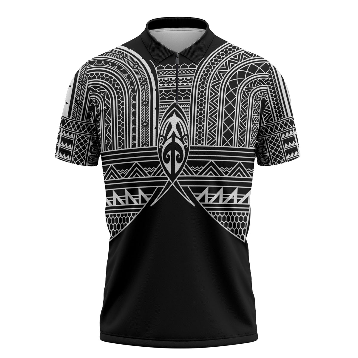 Philippines Igorot Tribal Inspired Zipper Polo Shirt Black Version LT05 Black - Polynesian Pride