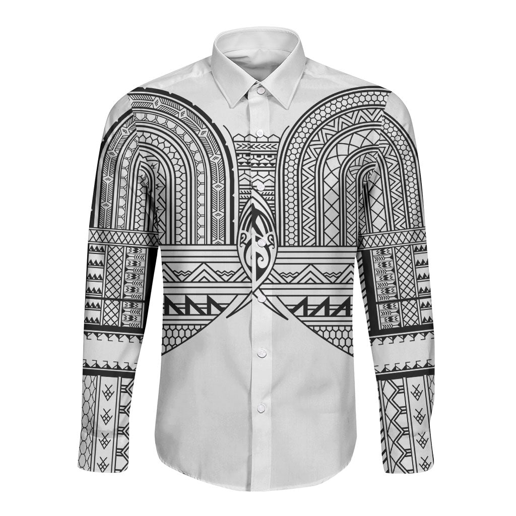 Philippines Igorot Tribal Inspired Long Sleeve Button Shirt White Version LT05 Unisex White - Polynesian Pride