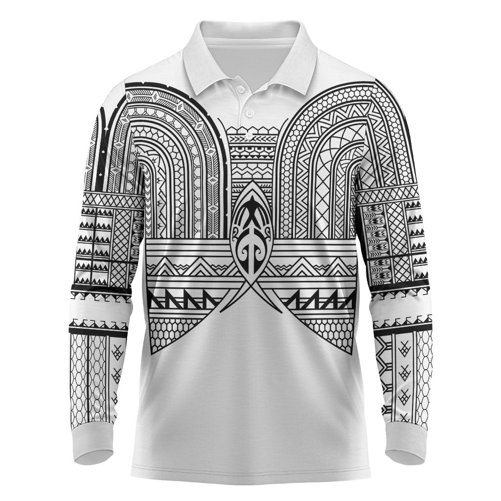 Philippines Igorot Tribal Inspired Long Sleeve Polo Shirt White Version LT05 White - Polynesian Pride