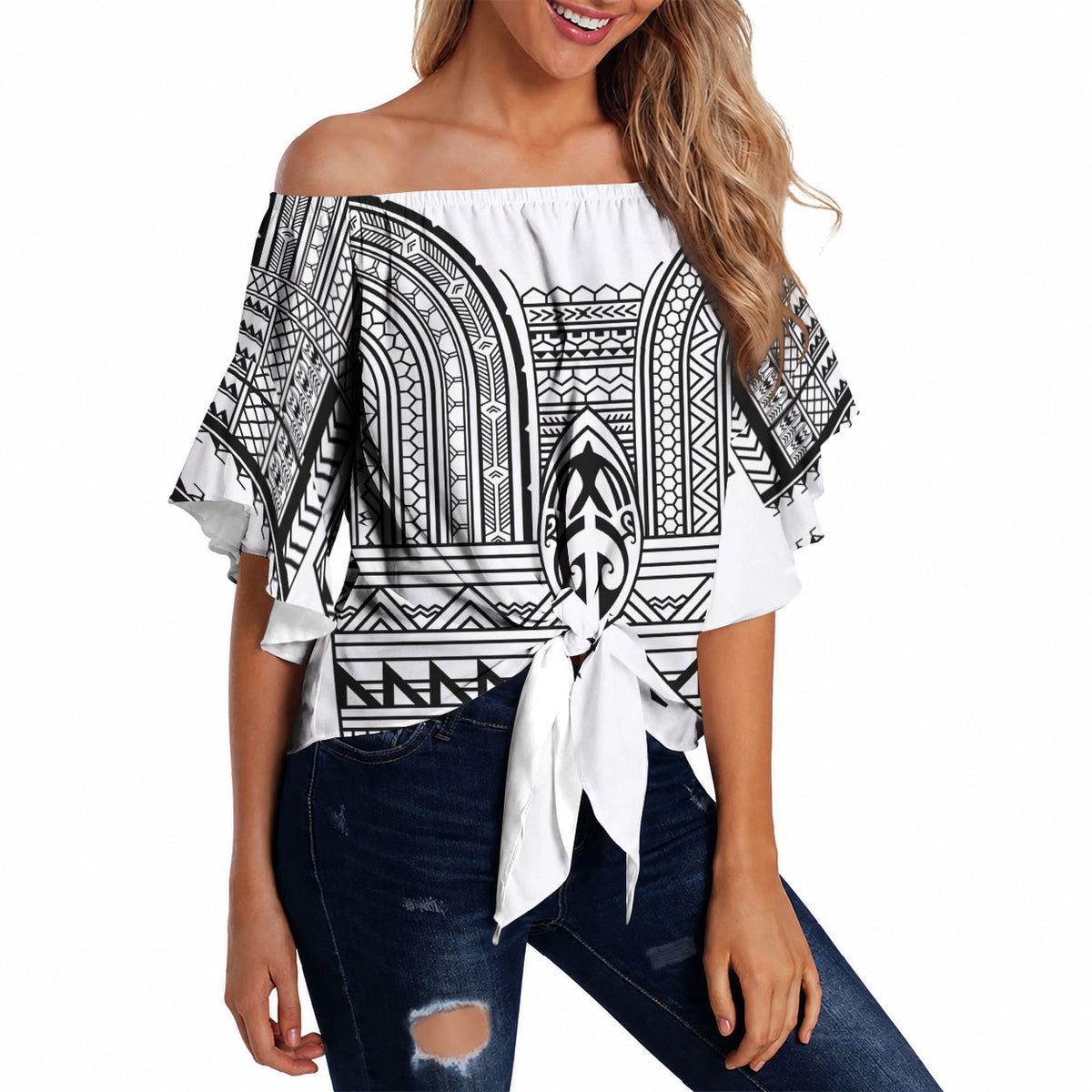 Philippines Igorot Tribal Inspired Off Shoulder Wrap Waist Top White Version LT05 - Polynesian Pride