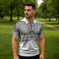 Philippines Igorot Tribal Inspired Zipper Polo Shirt White Version LT05 - Polynesian Pride