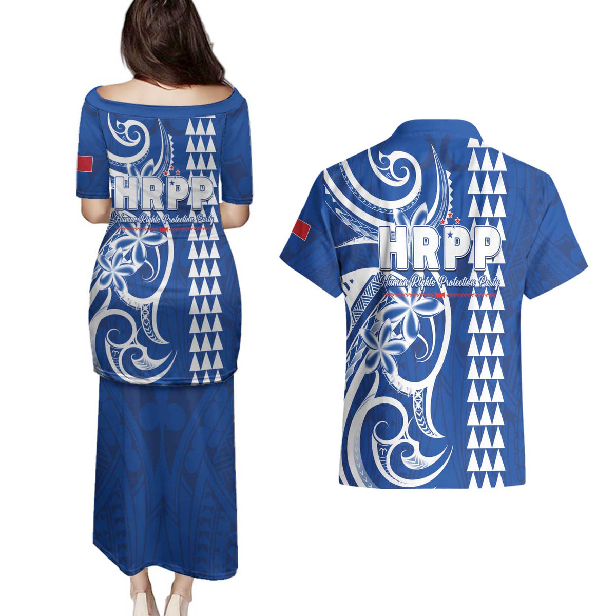 Samoa HRPP Party Couples Matching Puletasi and Hawaiian Shirt Polynesian Pattern - Polynesian Pride