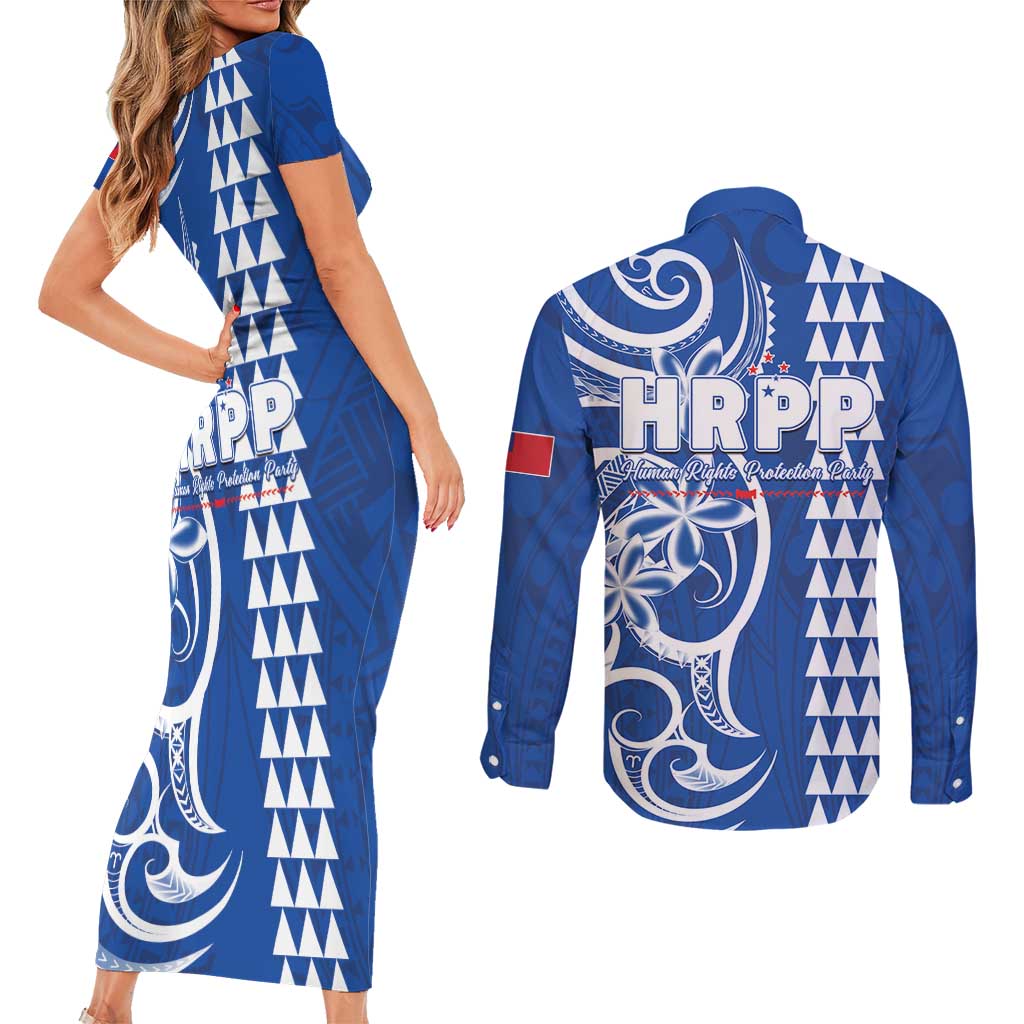 Samoa HRPP Party Couples Matching Short Sleeve Bodycon Dress and Long Sleeve Button Shirt Polynesian Pattern - Polynesian Pride