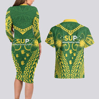 Samoa SUP Couples Matching Long Sleeve Bodycon Dress and Hawaiian Shirt Samoan Coat Of Arms LT05 - Polynesian Pride