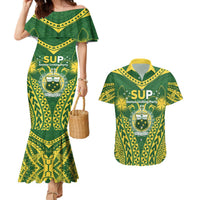 Samoa SUP Couples Matching Mermaid Dress and Hawaiian Shirt Samoan Coat Of Arms LT05 Green - Polynesian Pride