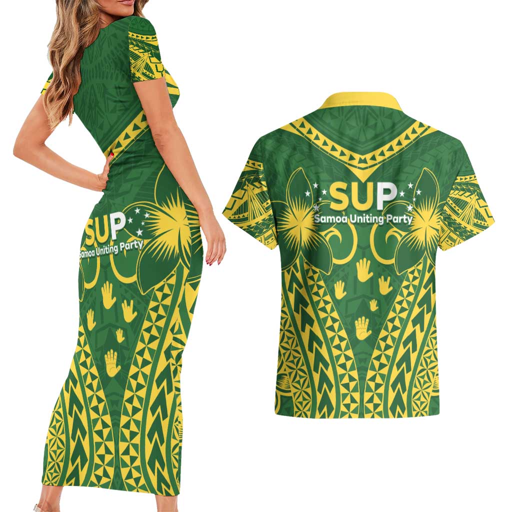 Samoa SUP Couples Matching Short Sleeve Bodycon Dress and Hawaiian Shirt Samoan Coat Of Arms LT05 - Polynesian Pride