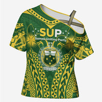 Samoa SUP Cross Shoulder Shirt Samoan Coat Of Arms LT05 Female Green - Polynesian Pride