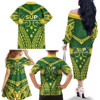 Samoa SUP Family Matching Off The Shoulder Long Sleeve Dress and Hawaiian Shirt Samoan Coat Of Arms LT05 - Polynesian Pride