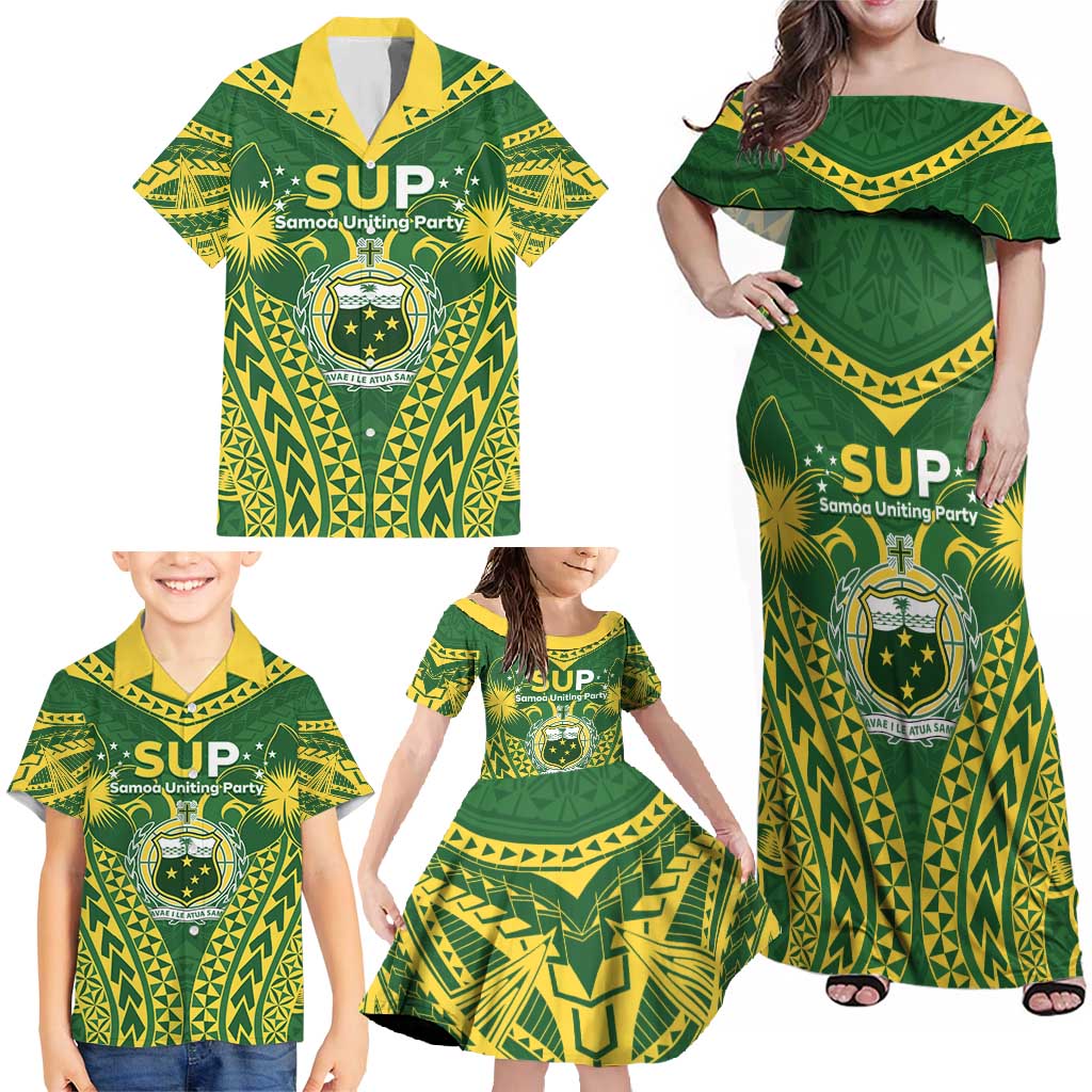 Samoa SUP Family Matching Off Shoulder Maxi Dress and Hawaiian Shirt Samoan Coat Of Arms LT05 - Polynesian Pride
