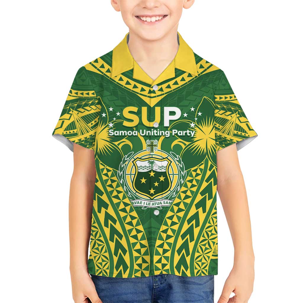 Samoa SUP Family Matching Off Shoulder Maxi Dress and Hawaiian Shirt Samoan Coat Of Arms LT05 Son's Shirt Green - Polynesian Pride