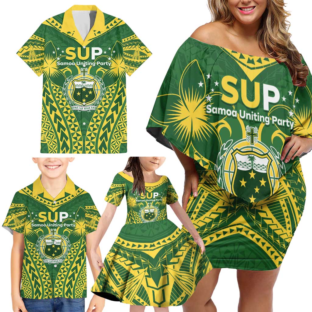 Samoa SUP Family Matching Off Shoulder Short Dress and Hawaiian Shirt Samoan Coat Of Arms LT05 - Polynesian Pride