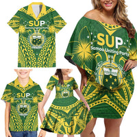 Samoa SUP Family Matching Off Shoulder Short Dress and Hawaiian Shirt Samoan Coat Of Arms LT05 - Polynesian Pride