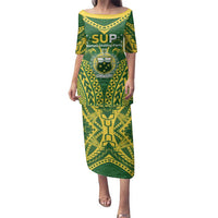 Samoa SUP Family Matching Puletasi and Hawaiian Shirt Samoan Coat Of Arms LT05 Mom's Dress Green - Polynesian Pride