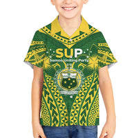Samoa SUP Family Matching Tank Maxi Dress and Hawaiian Shirt Samoan Coat Of Arms LT05 Son's Shirt Green - Polynesian Pride