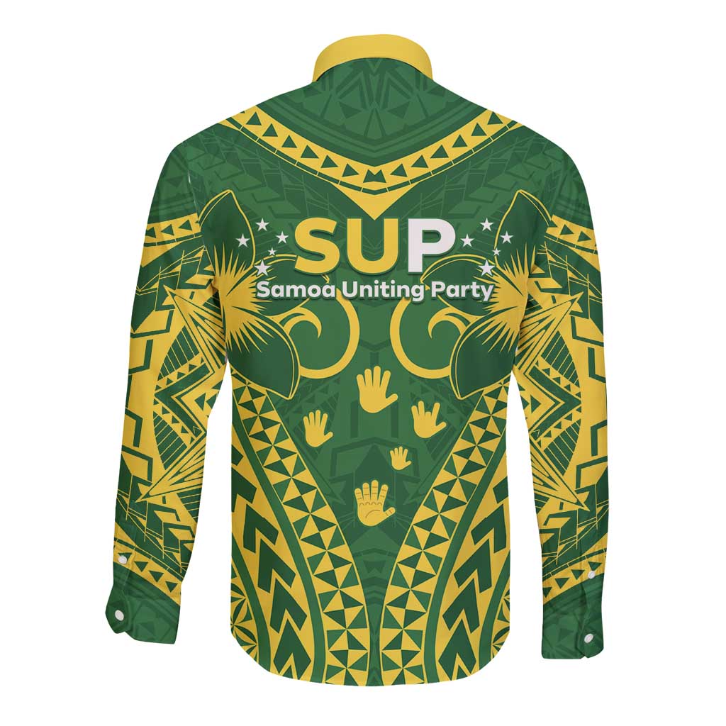 Samoa SUP Long Sleeve Button Shirt Samoan Coat Of Arms - Polynesian Pride