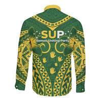 Samoa SUP Long Sleeve Button Shirt Samoan Coat Of Arms - Polynesian Pride