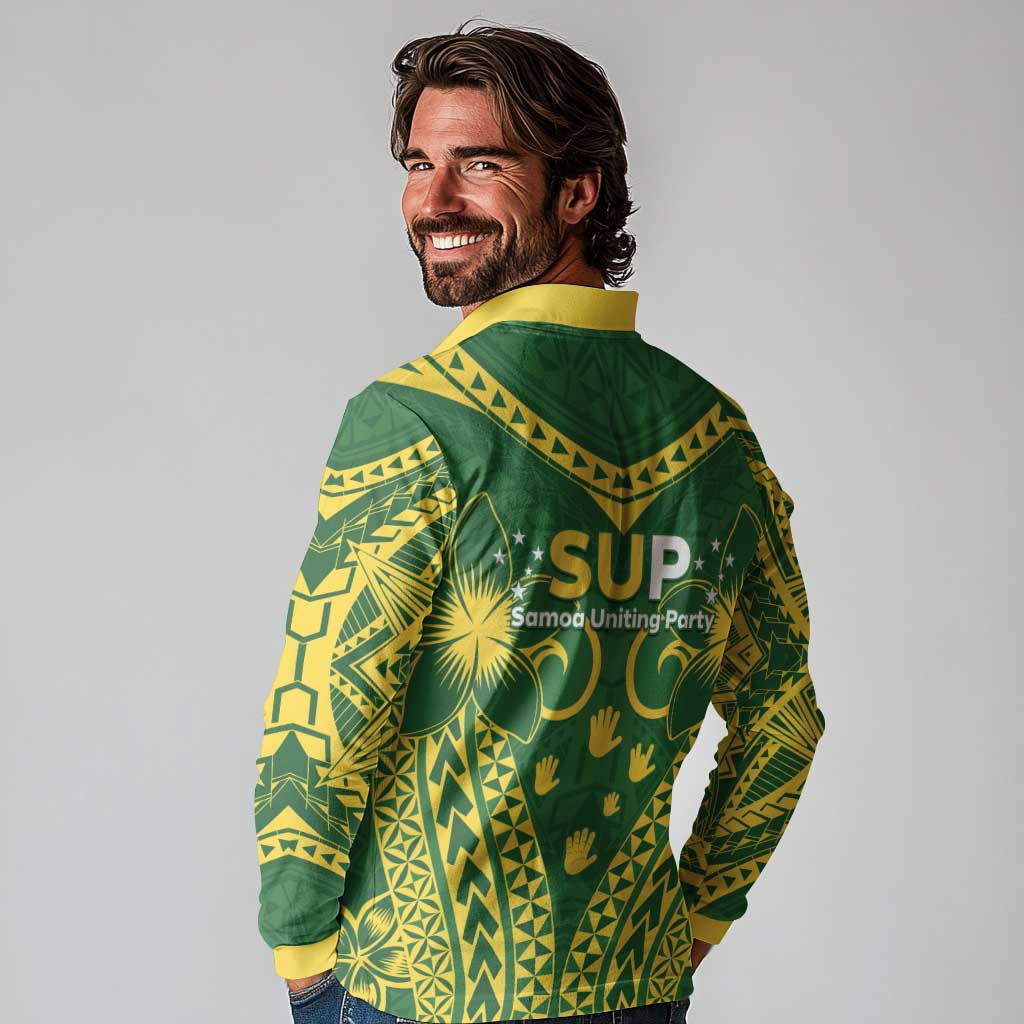 Samoa SUP Long Sleeve Polo Shirt Samoan Coat Of Arms - Polynesian Pride