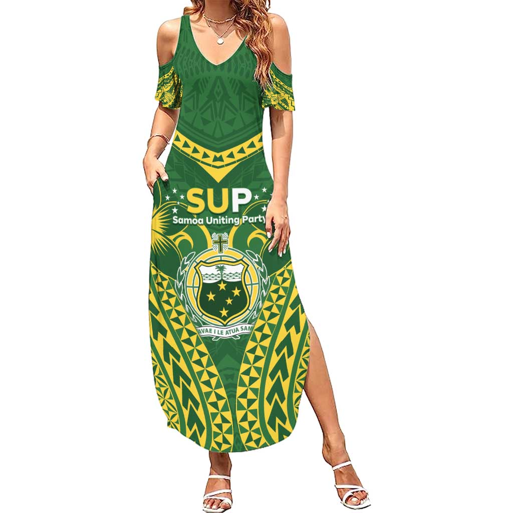 Samoa SUP Summer Maxi Dress Samoan Coat Of Arms LT05 Women Green - Polynesian Pride