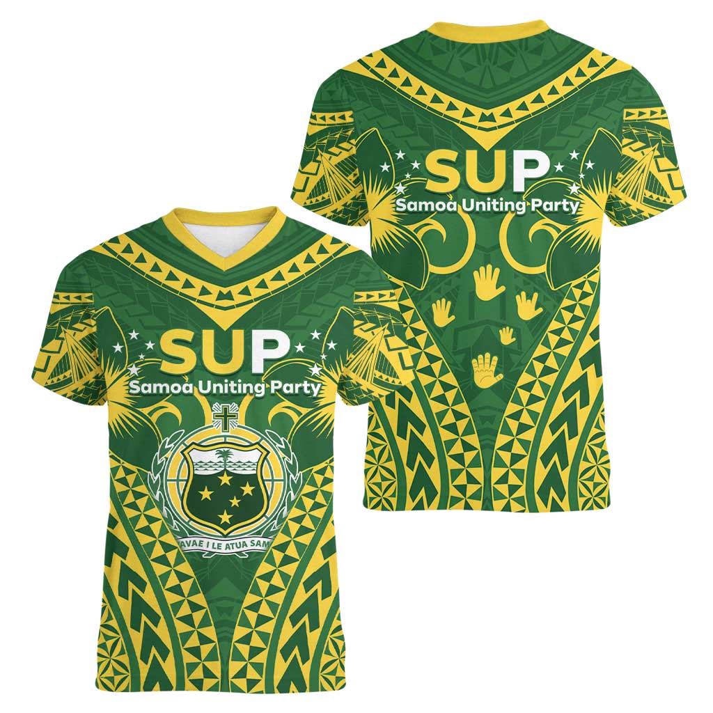 Samoa SUP Women V-Neck T-Shirt Samoan Coat Of Arms - Polynesian Pride