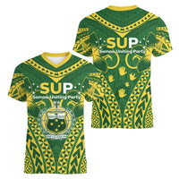 Samoa SUP Women V-Neck T-Shirt Samoan Coat Of Arms - Polynesian Pride