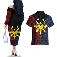 Philippines Sun Star Couples Matching Off The Shoulder Long Sleeve Dress and Hawaiian Shirt Igorot Tribal Inspiration LT05 - Polynesian Pride