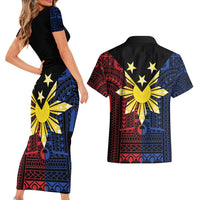 Philippines Sun Star Couples Matching Short Sleeve Bodycon Dress and Hawaiian Shirt Igorot Tribal Inspiration LT05 - Polynesian Pride